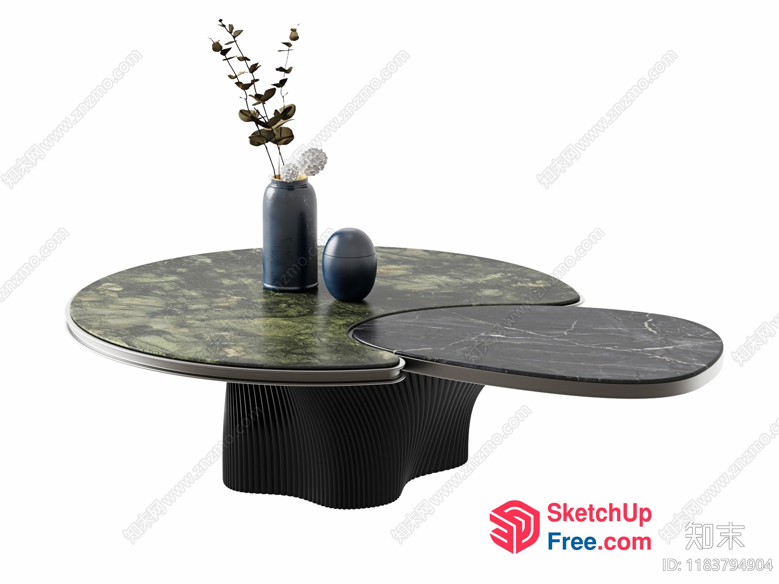 Modern Coffee Table With Marble Top And Black Base 3D SketchUp File