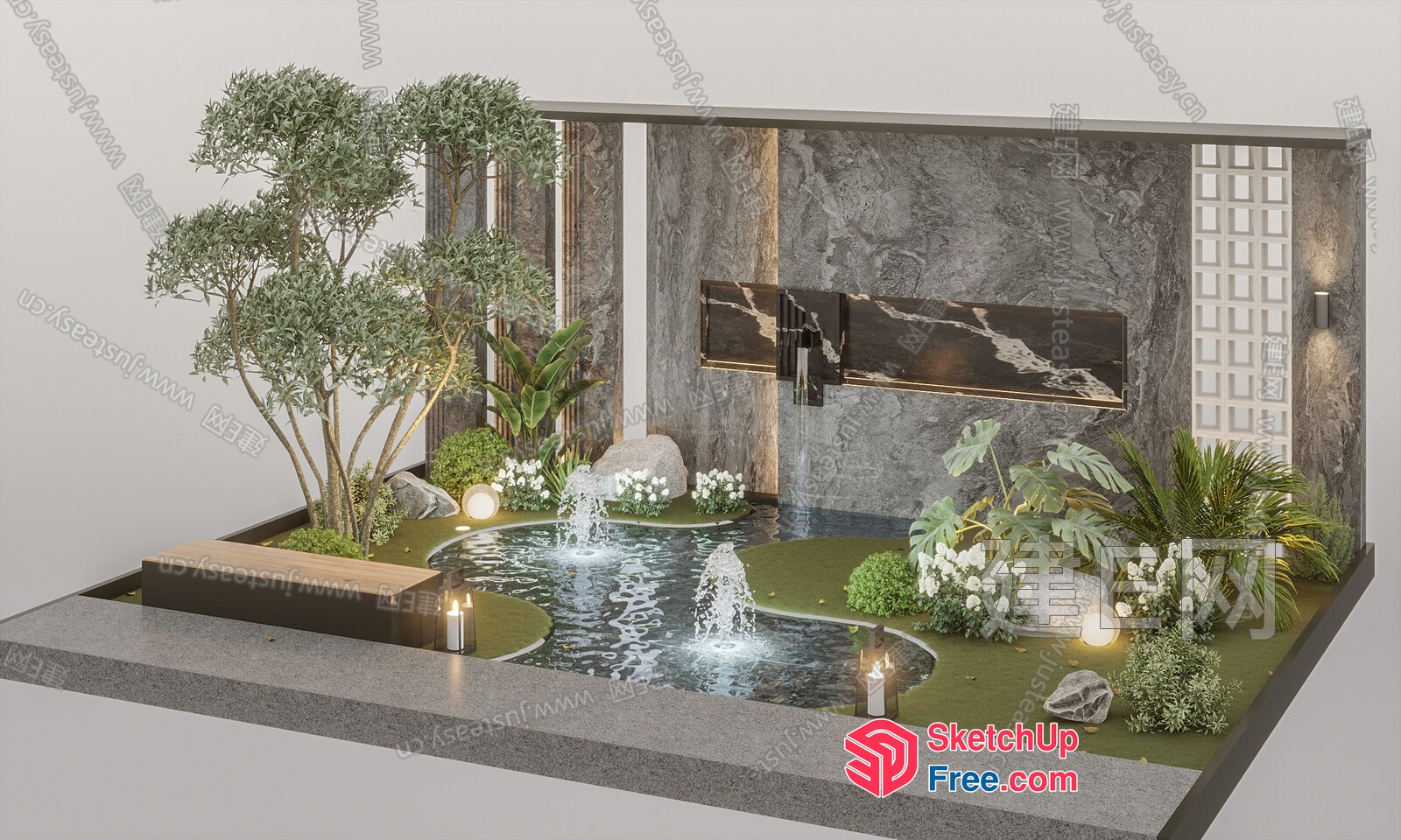 Luxurious Modern Japanese-Style Garden Interior 3D SketchUp File