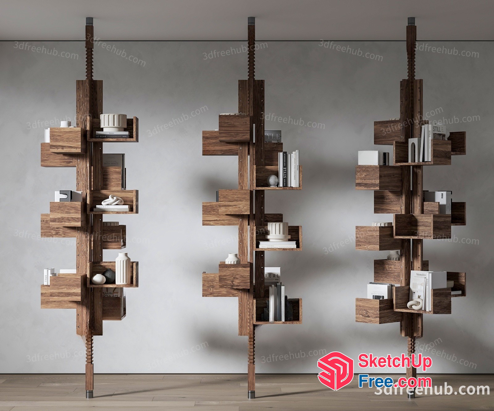 Unique Modern Wooden Bookcase Design 3D SketchUp File