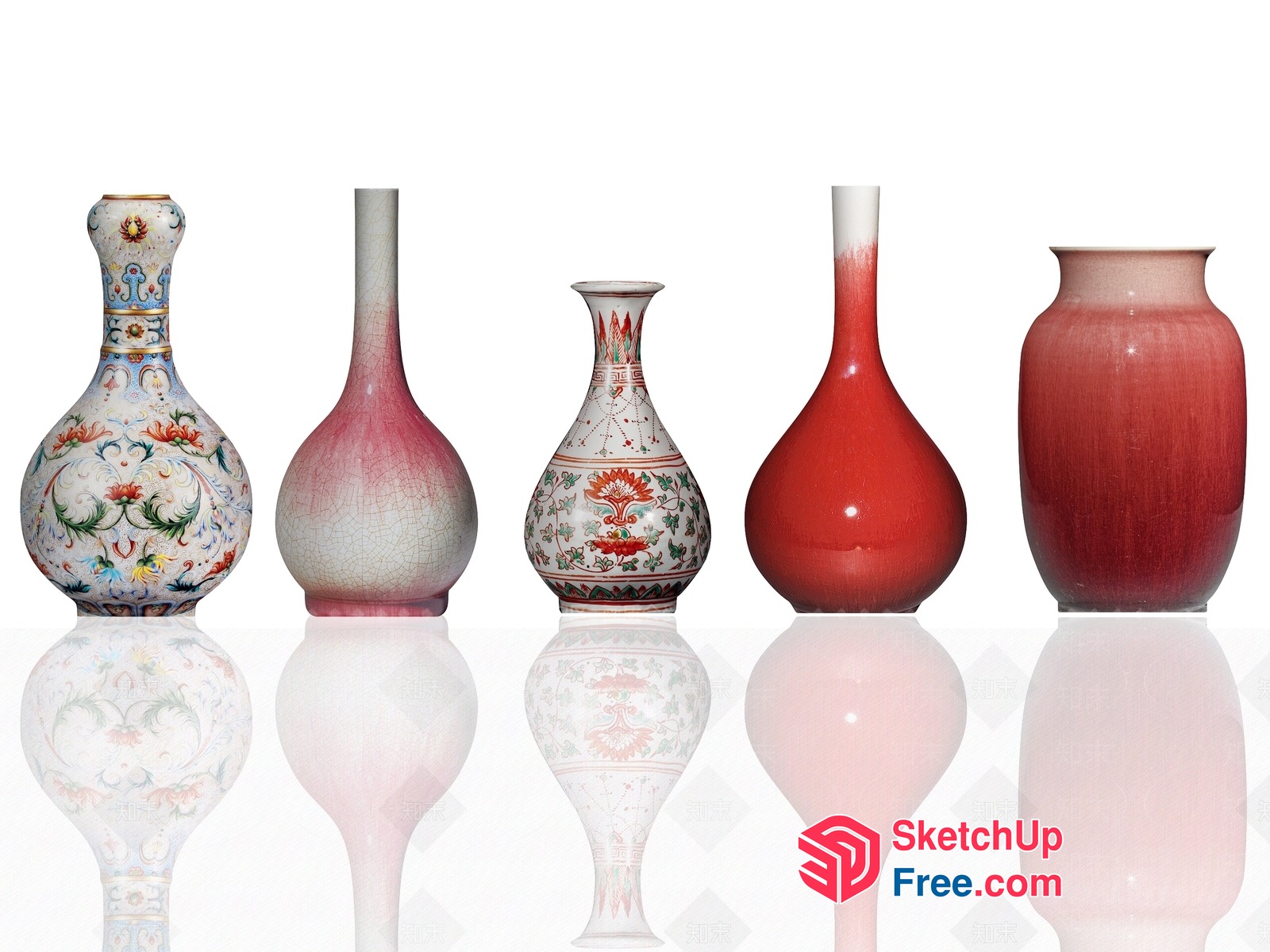 Colorful Asian-Inspired Ceramic Vases 3D SketchUp File