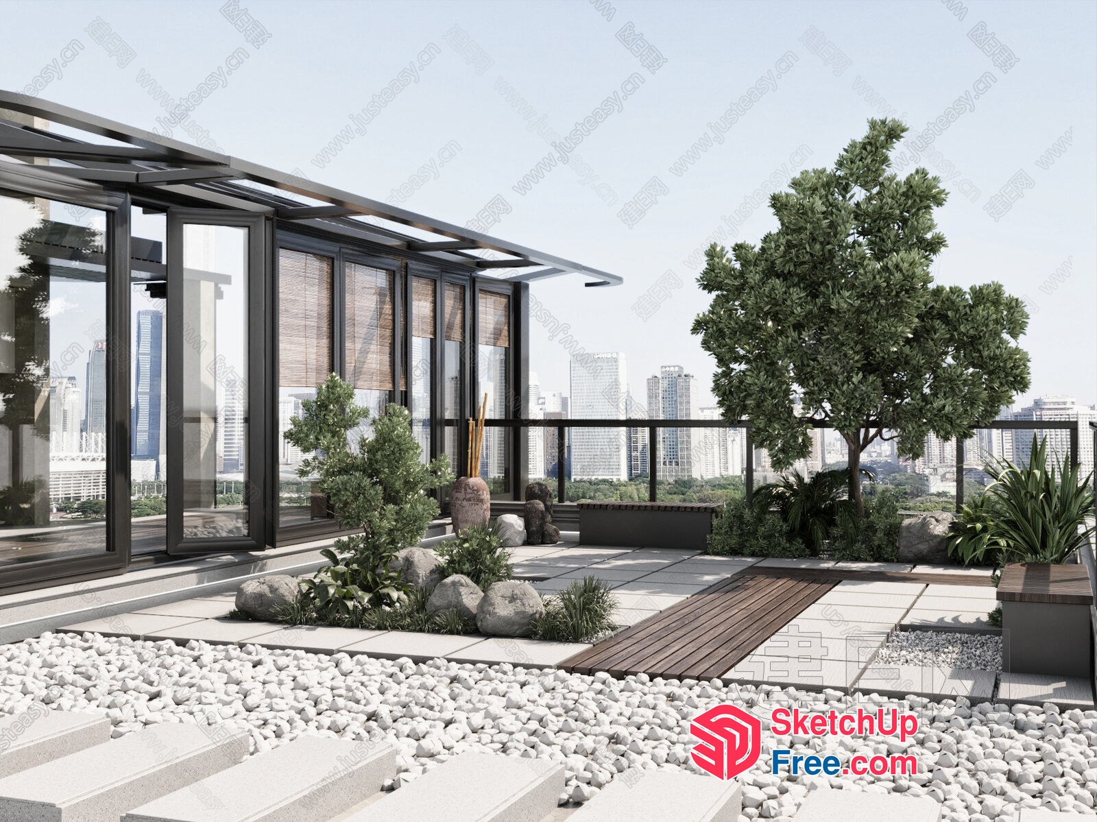 Modern Urban Rooftop Garden With City View 3D SketchUp File