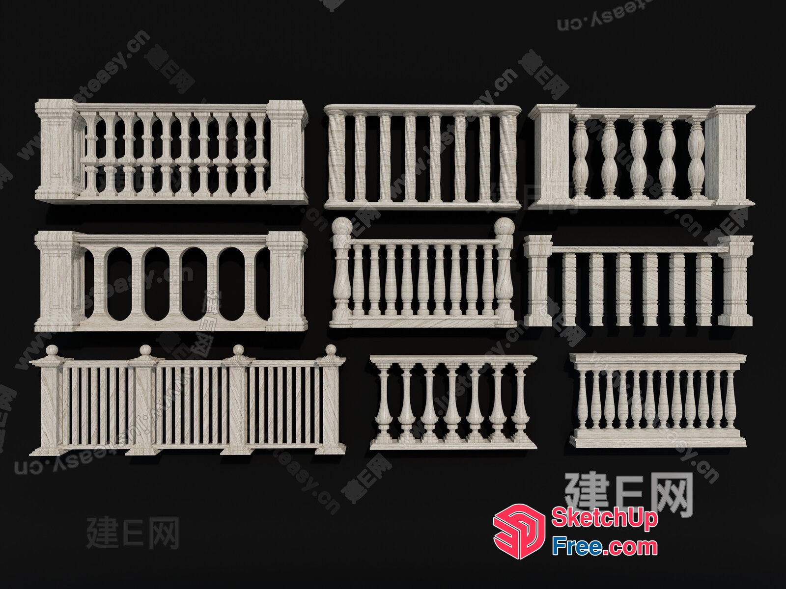 Ornate White Balustrade Designs 3D SketchUp File