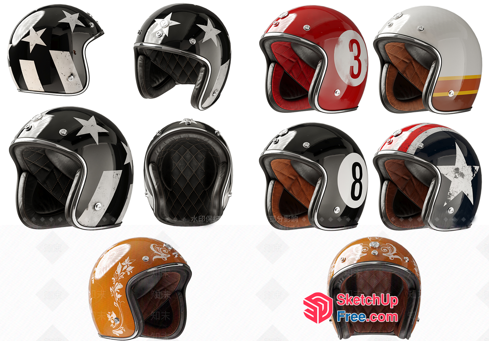 Vintage Style Motorcycle Helmets 3D SketchUp File