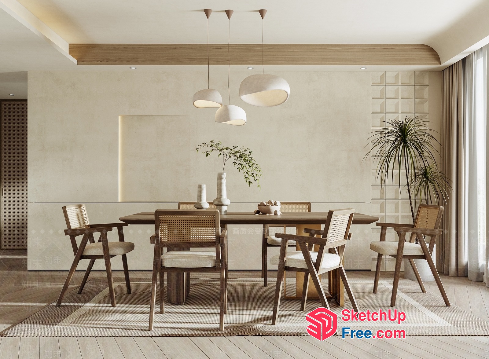 Elegant Dining Room With Wooden Furniture And Minimalist Decor 3D SketchUp File