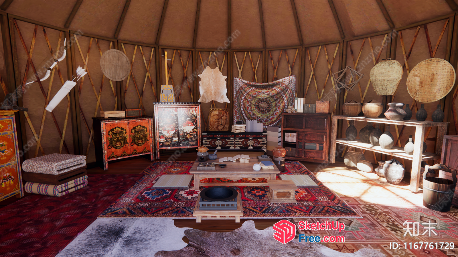 Traditional Asian Interior With Vibrant Patterns And Textures 3D SketchUp File