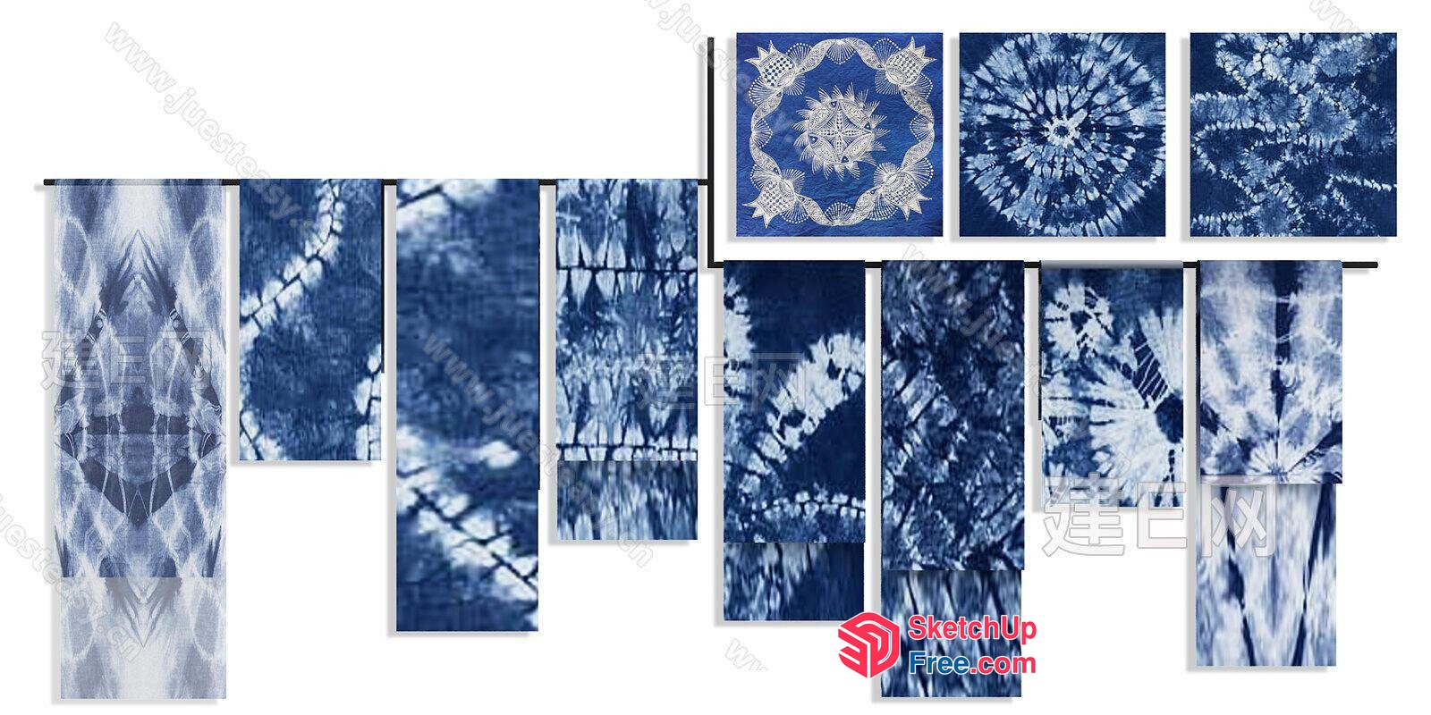 Blue And White Shibori Patterned Fabric Collection 3D SketchUp File