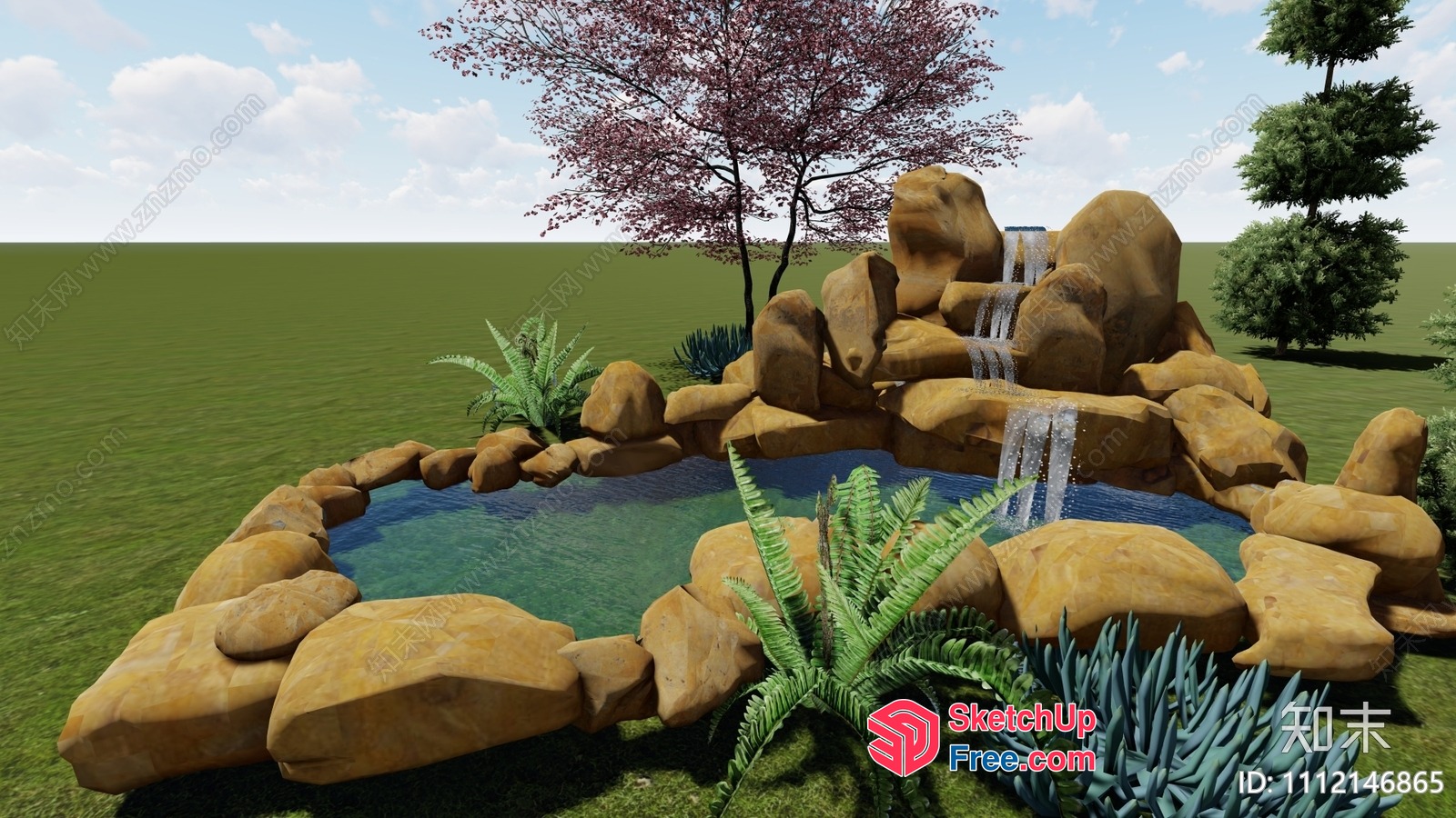 Serene Waterfall Oasis 3D SketchUp File