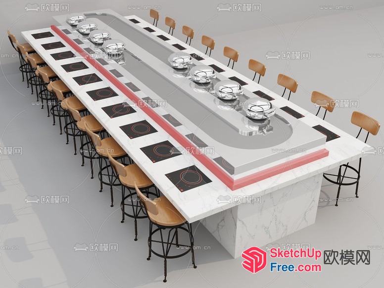 Modern Japanese-Style Restaurant Dining Area 3D SketchUp File