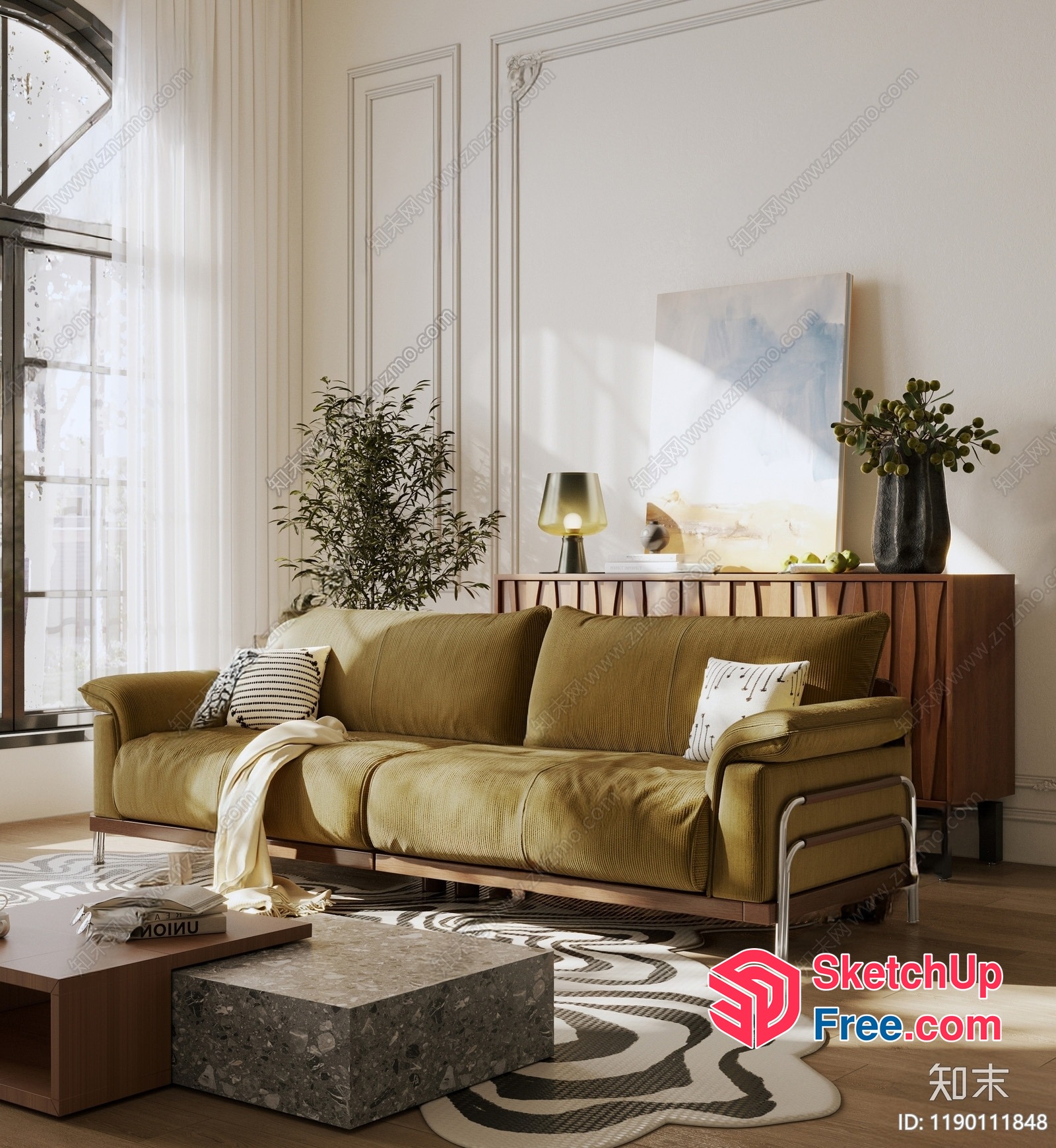 Modern Living Room With Elegant Sofa And Natural Light 3D SketchUp File