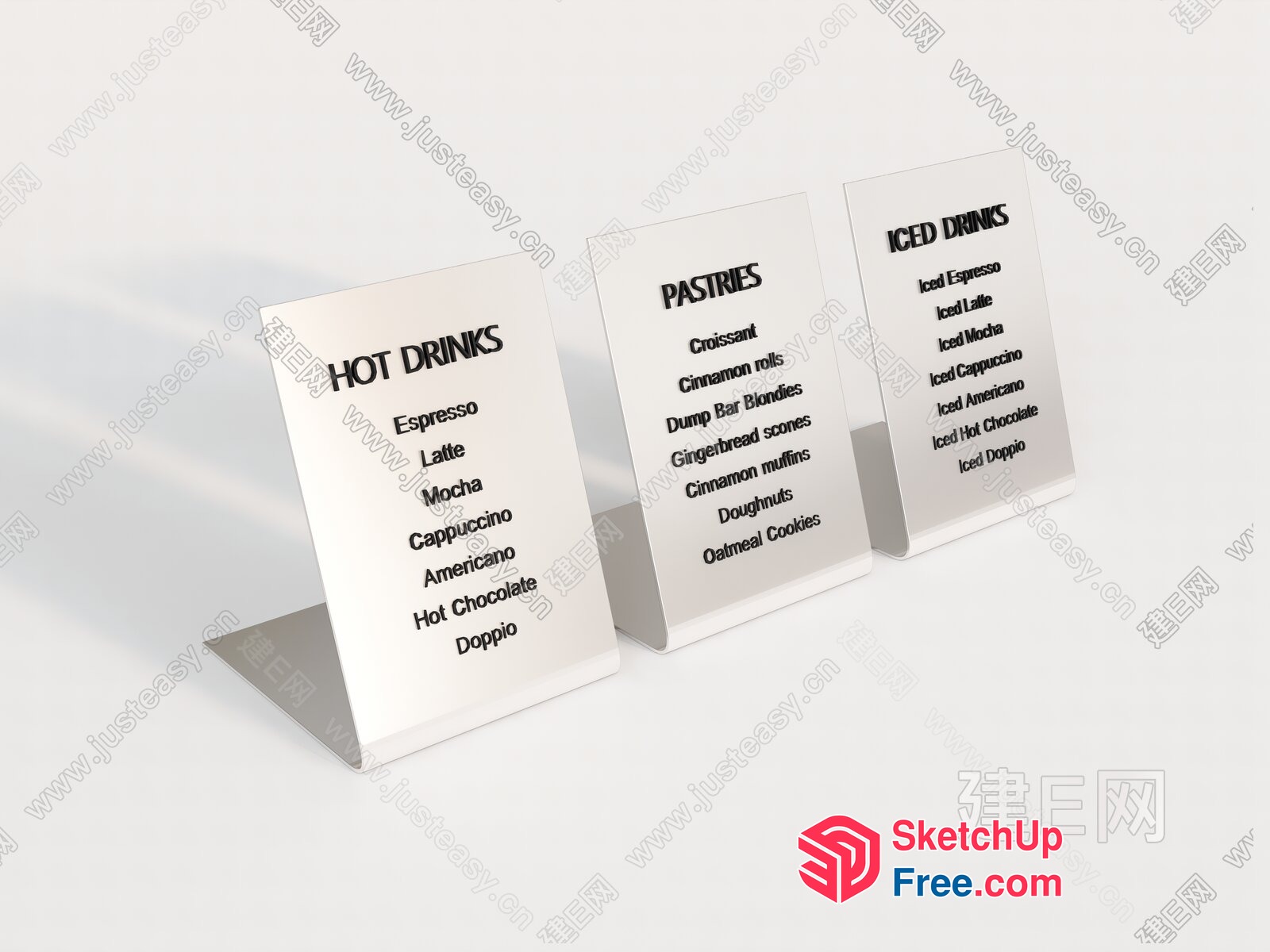 Three Clear Acrylic Signs For Hot Drinks, Pastries, And Iced Drinks 3D SketchUp File