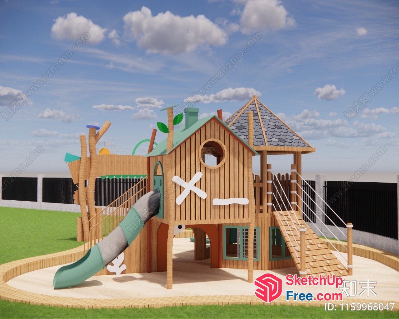 Colorful Playground With Slide And Climbing Wall 3D SketchUp File