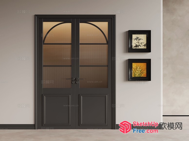 Elegant Black Double Door With Arched Top 3D SketchUp File