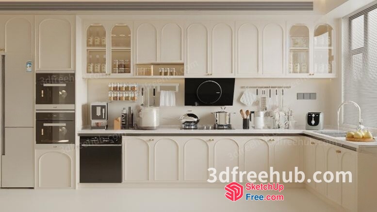 Modern Kitchen With White Cabinets And Appliances 3D SketchUp File