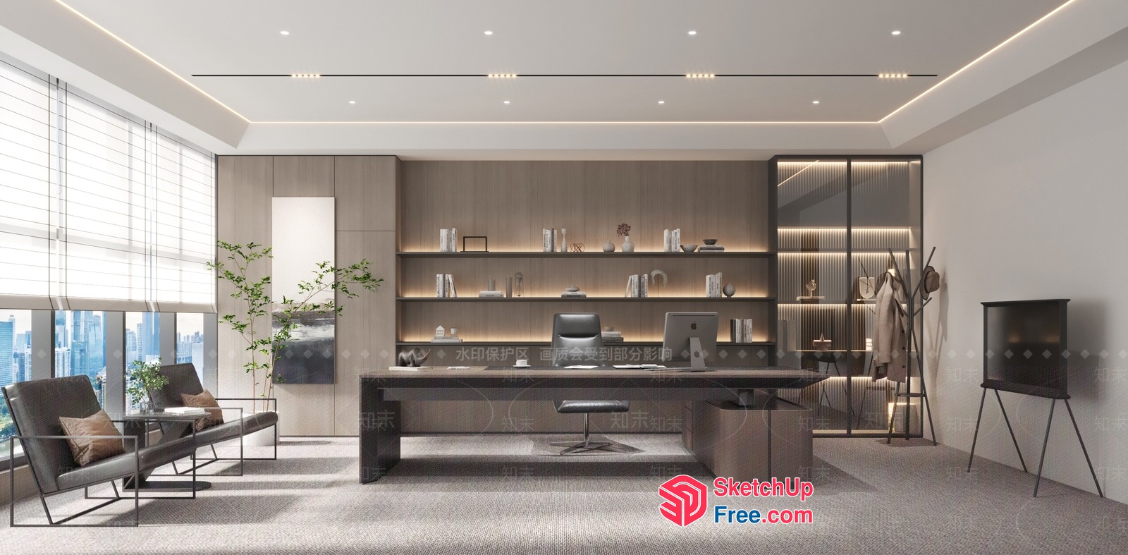 Modern Office Space With Elegant Furniture And Lighting 3D SketchUp File