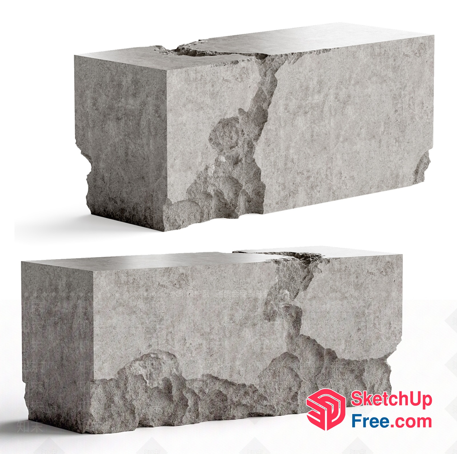 Cracked Concrete Blocks With Rough Edges 3D SketchUp File