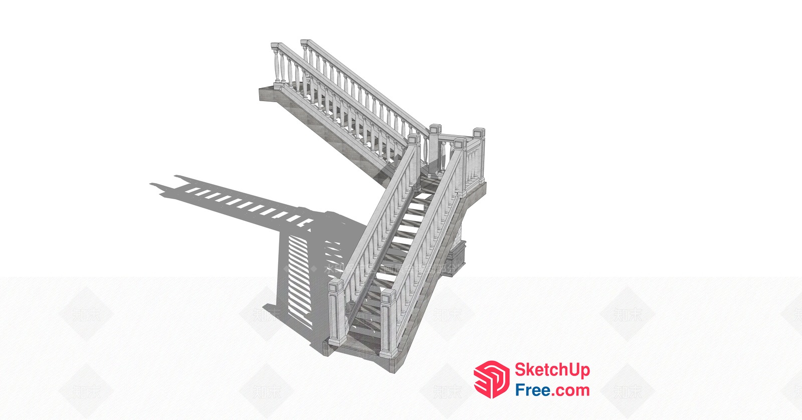 Elegant Staircase With Ornate Railing 3D SketchUp File