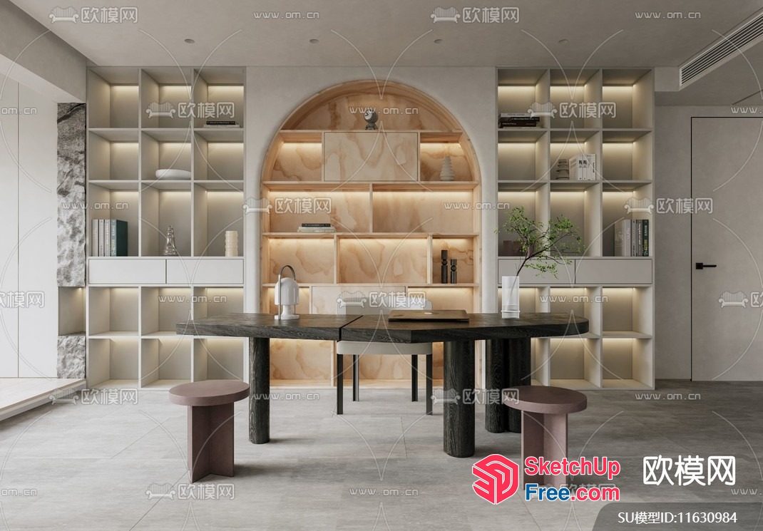 Modern Minimalist Japanese Style Dining Room With Elegant Shelving 3D SketchUp File
