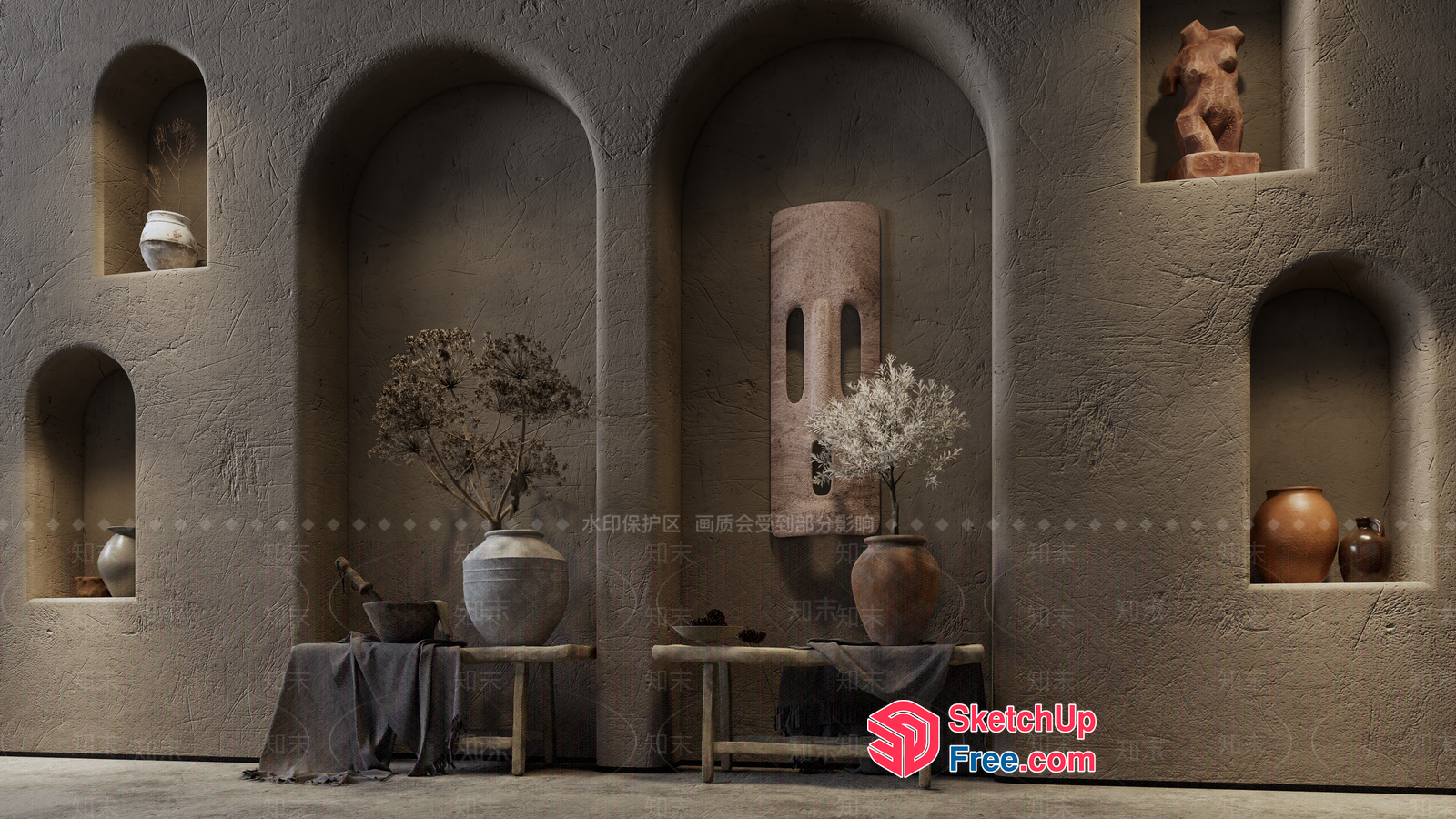 Earthy Toned Arches And Shelves 3D SketchUp File