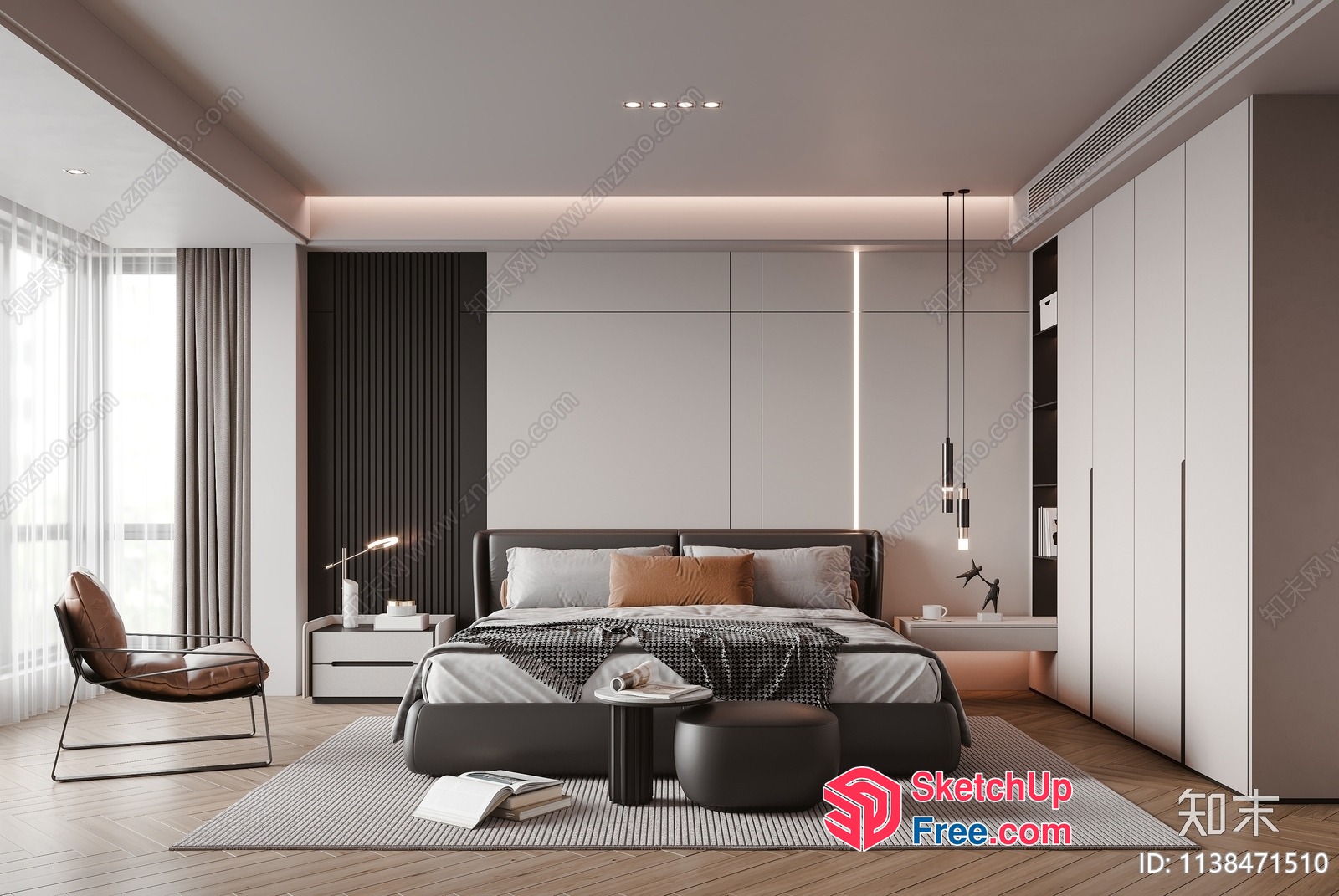 Modern Minimalist Bedroom Interior 3D SketchUp File