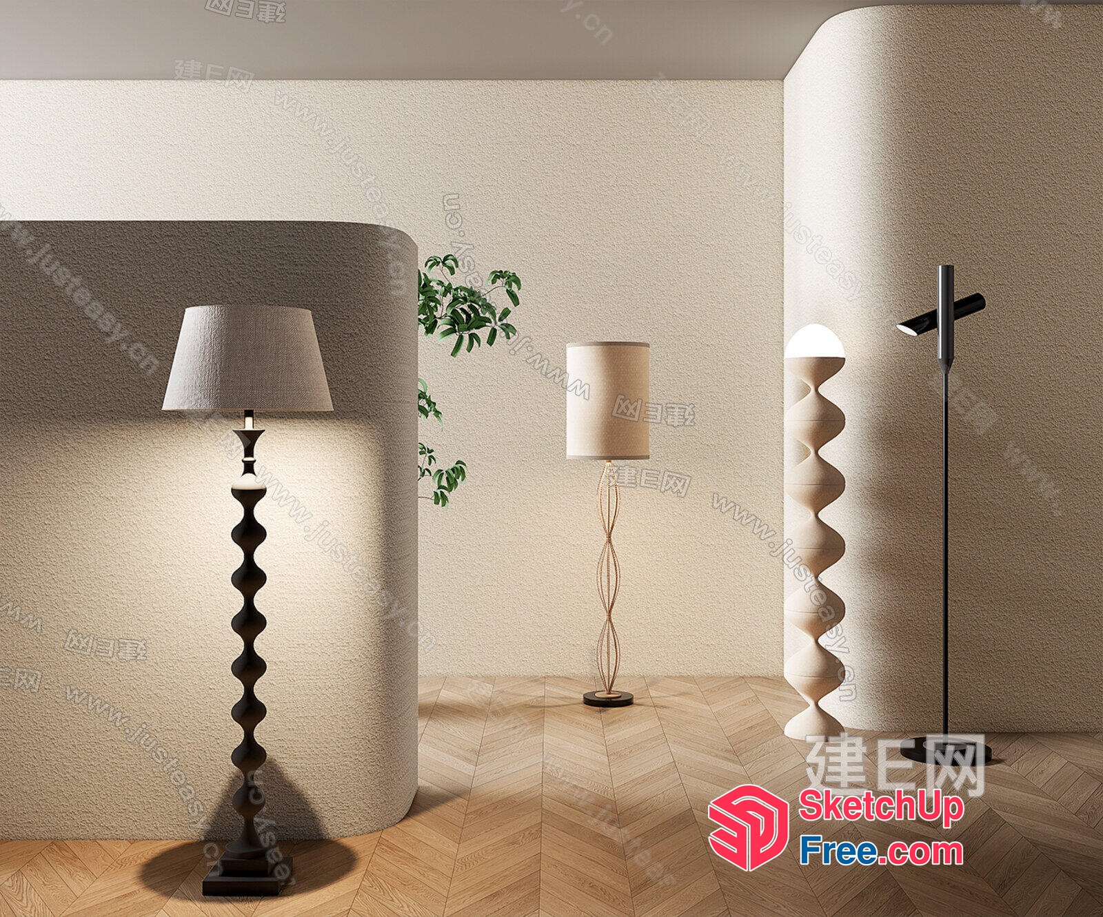 Floor Lamps With Unique Designs And Textured Shades 3D SketchUp File