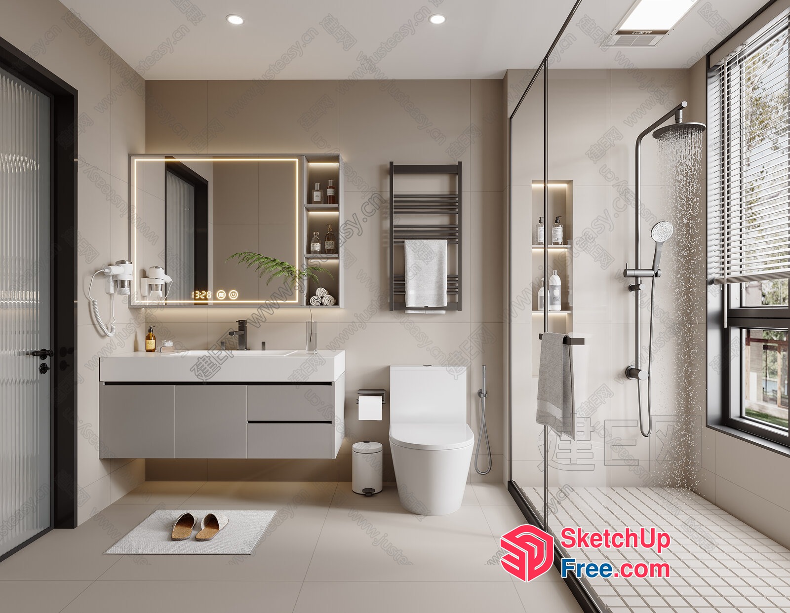 Modern Bathroom With Sleek Fixtures And Natural Lighting 3D SketchUp File