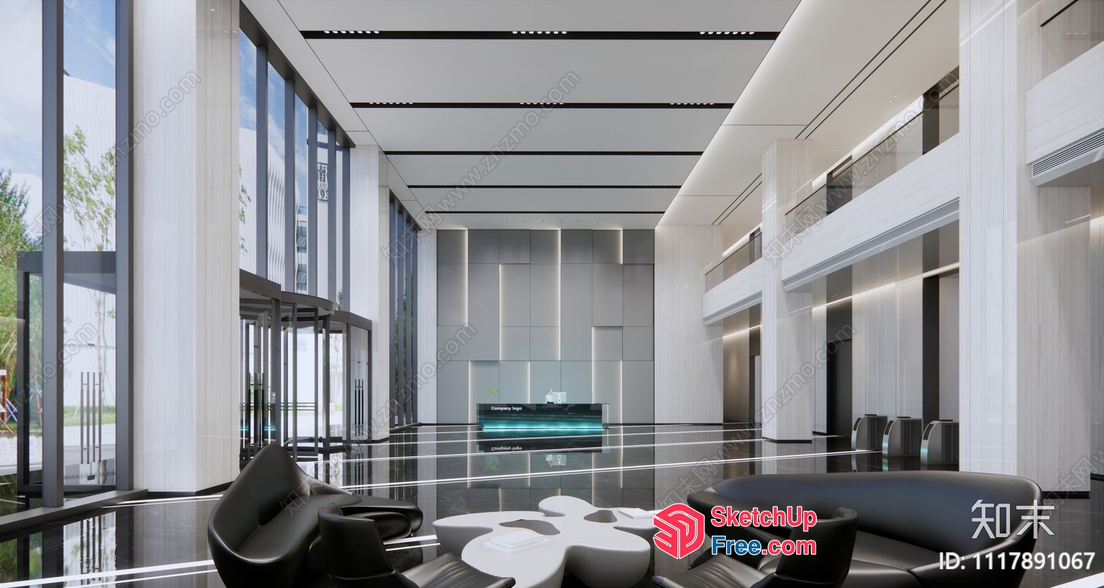 Modern Office Interior With Sleek Glass Curtain Wall 3D SketchUp File