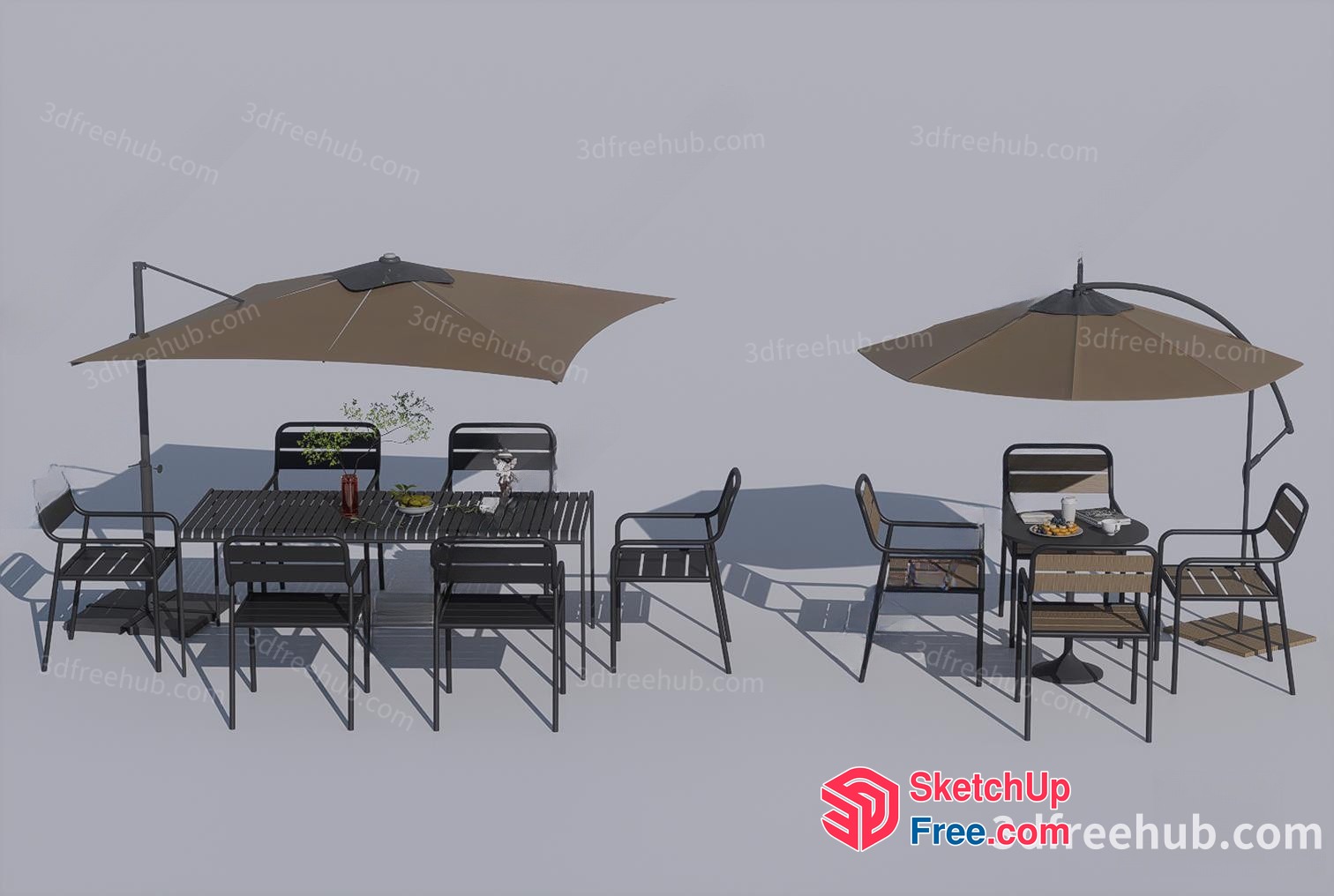 Outdoor Dining Table Set With Umbrella 3D SketchUp File