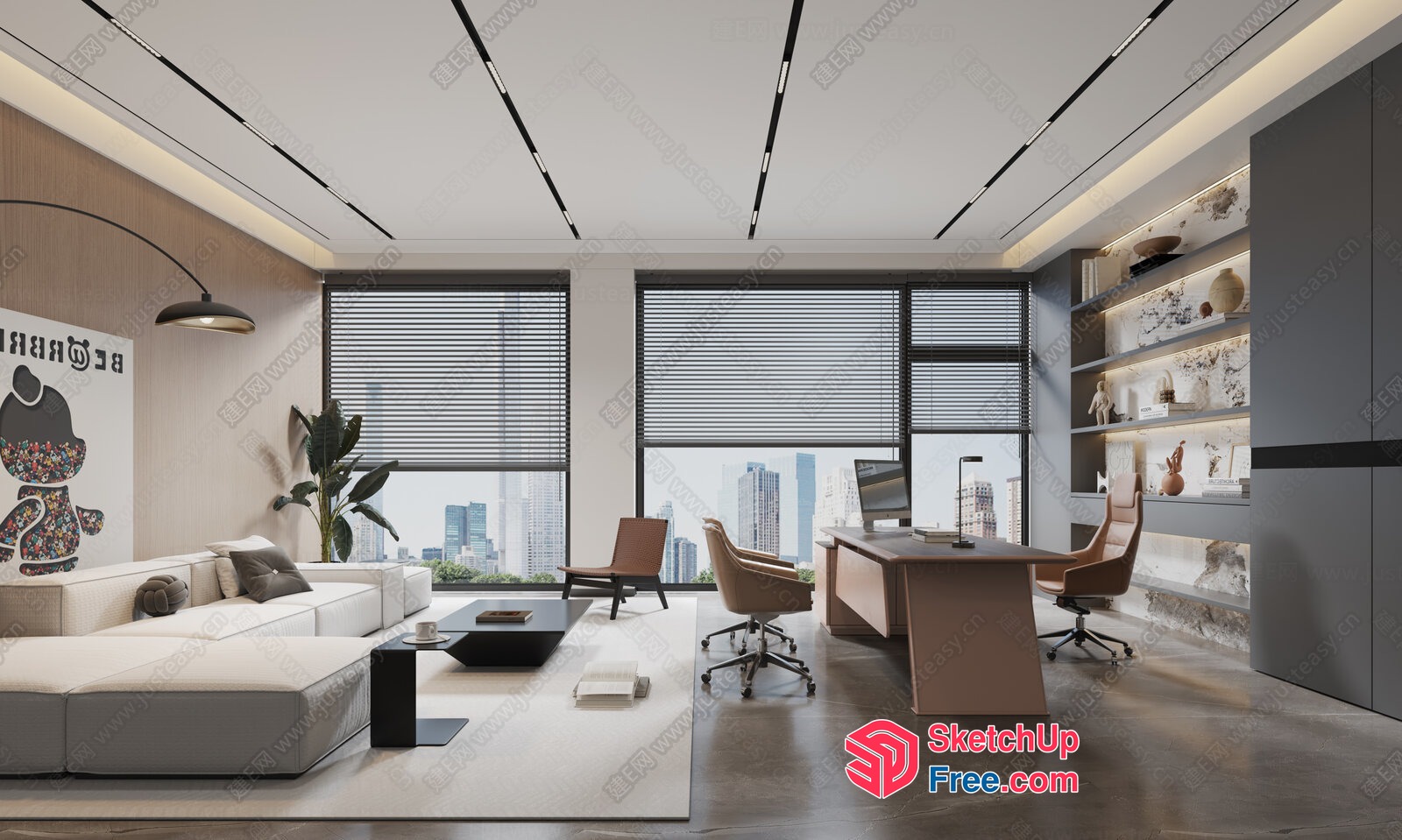 Modern Minimalist Office Space With City View 3D SketchUp File