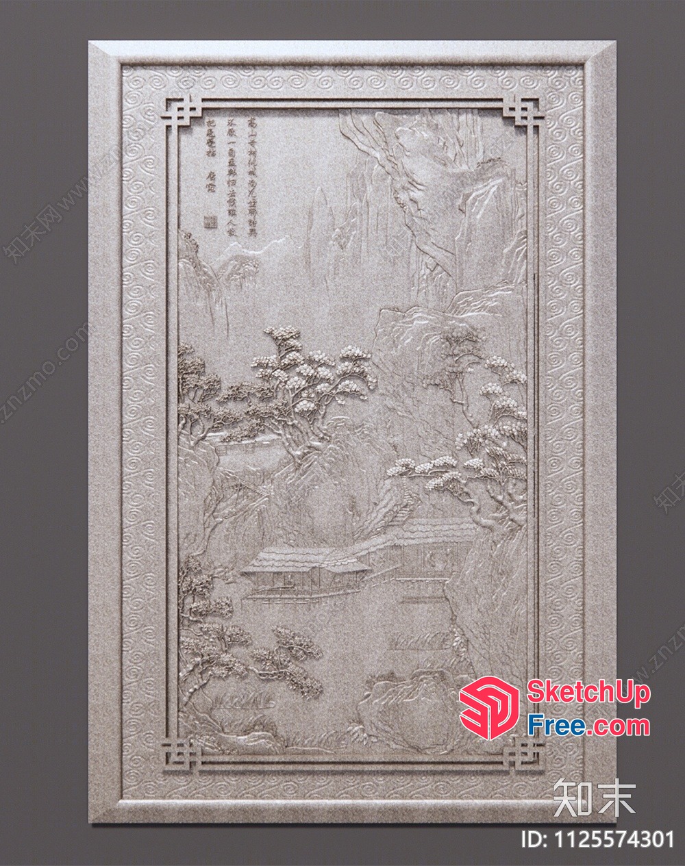 Carved Asian Landscape Scene 3D SketchUp File