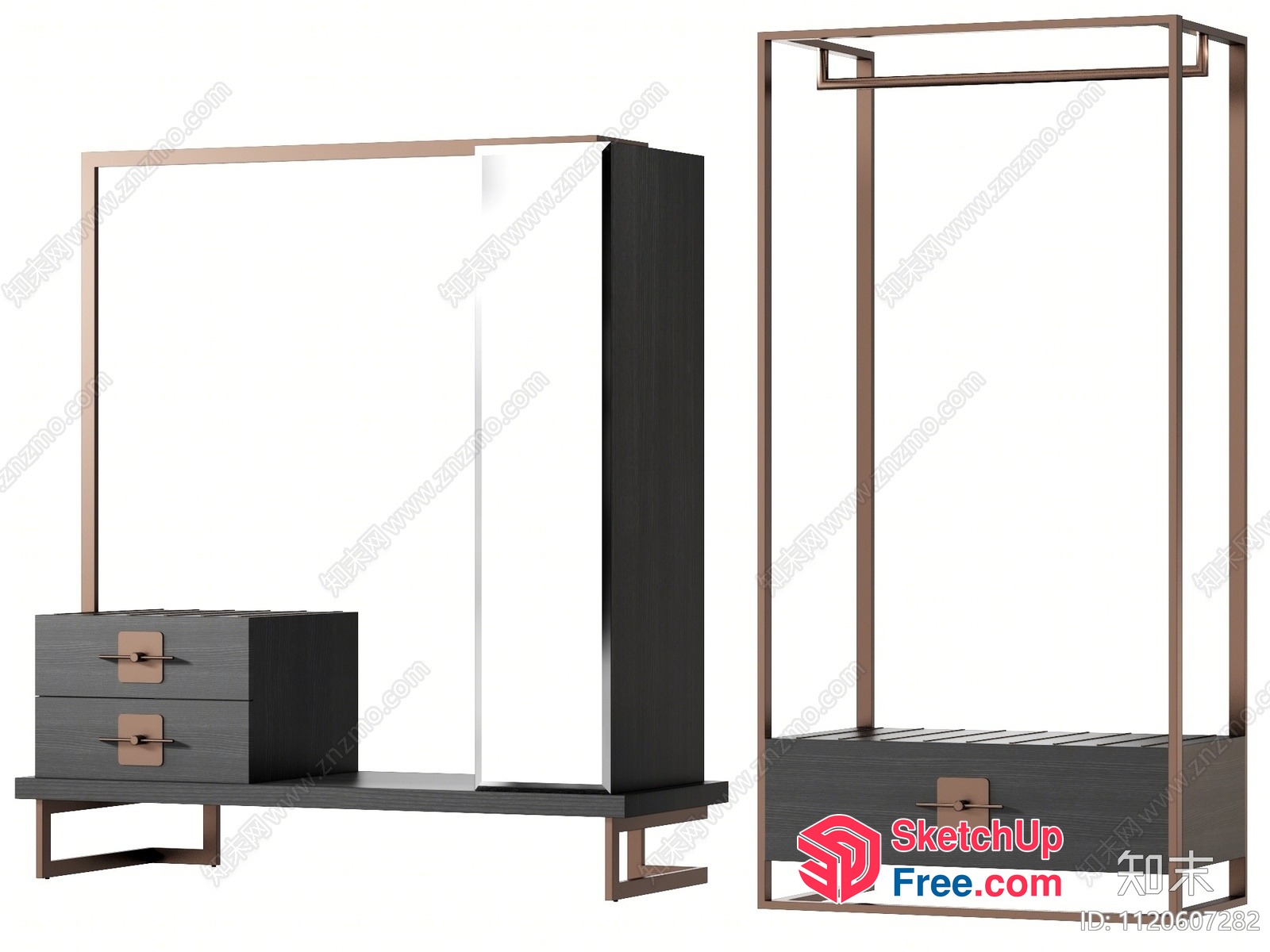 Modern Wardrobe And Dresser With Sleek Bronze Accents 3D SketchUp File