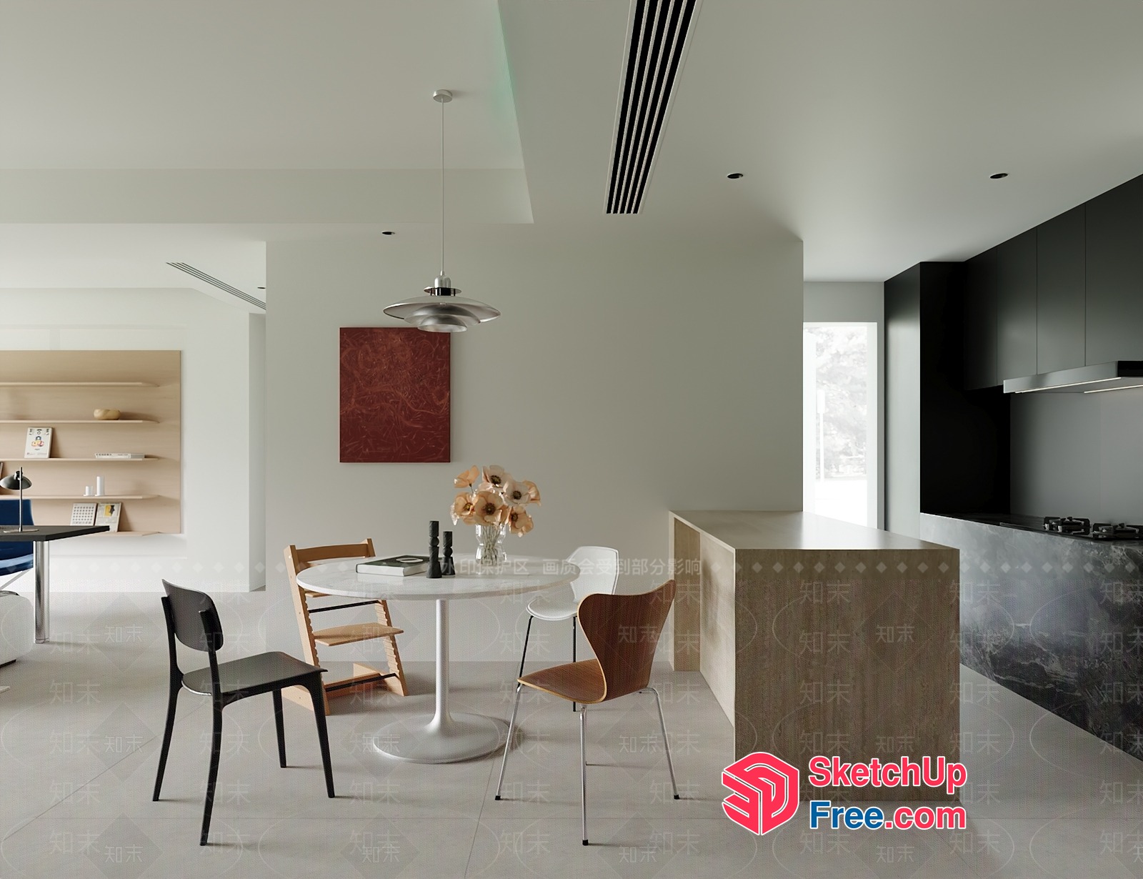 Modern Minimalist Dining Room With Sleek White Table 3D SketchUp File