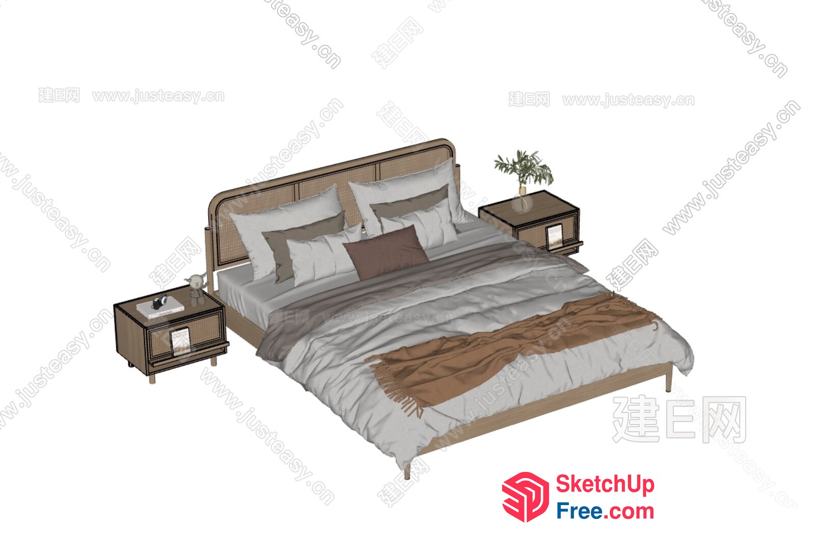 Modern Minimalist Bedroom With Bed And Nightstands 3D SketchUp File