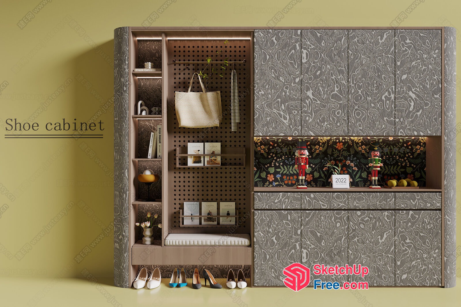 Modern Shoe Cabinet With Built-In Storage 3D SketchUp File
