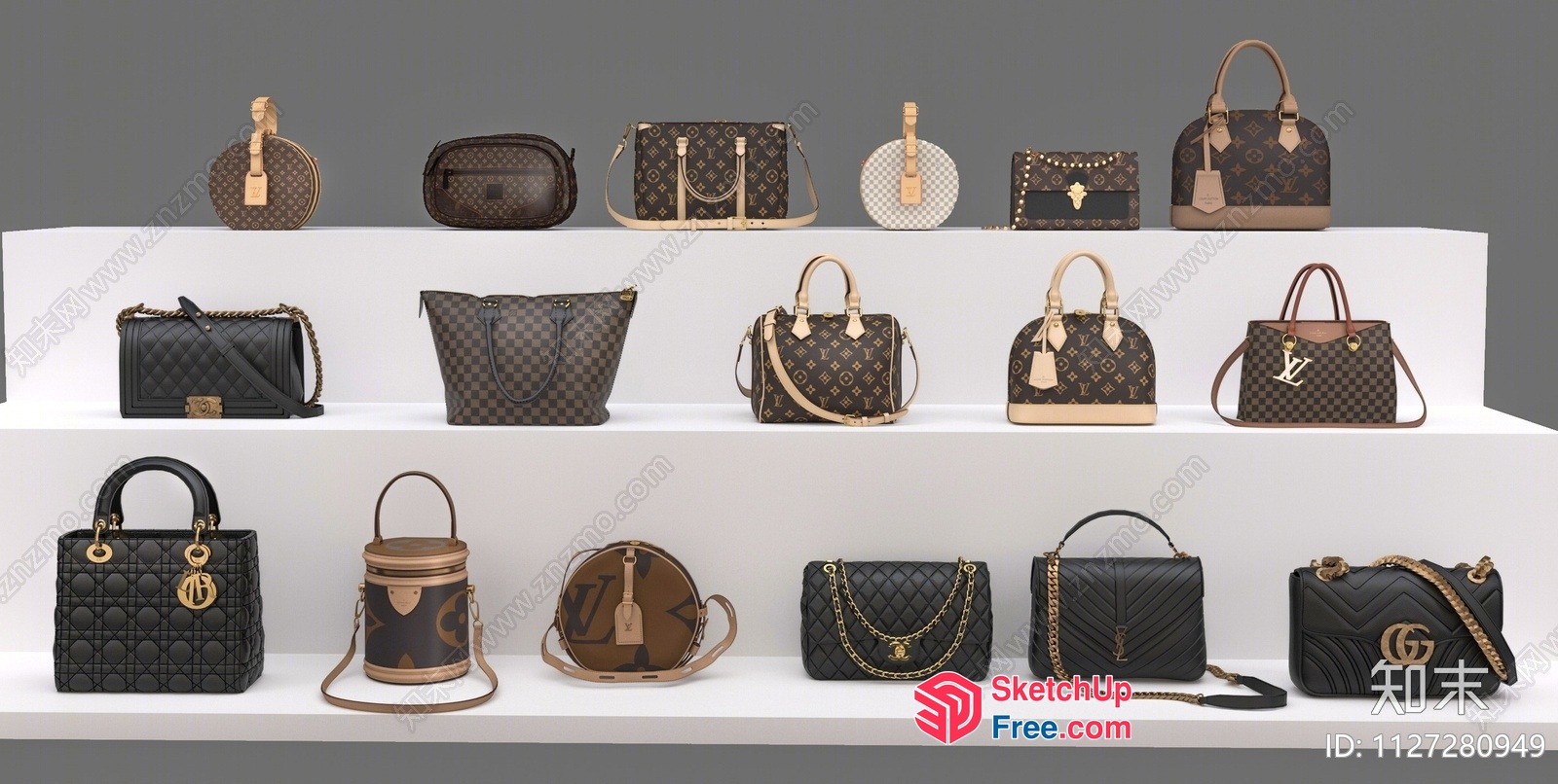 Luxury Designer Handbags On Display 3D SketchUp File