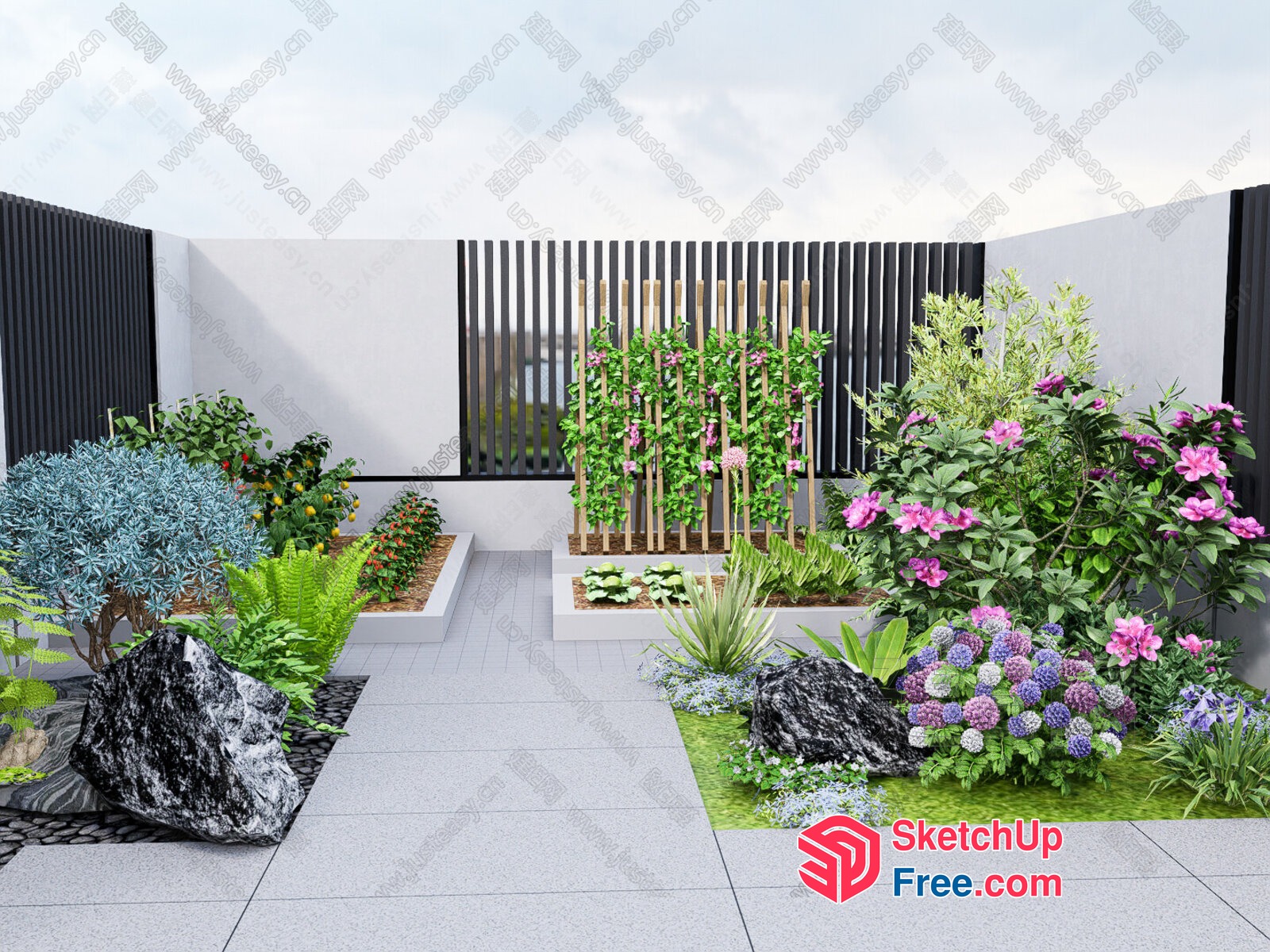 Modern Garden Design With A Variety Of Plants 3D SketchUp File