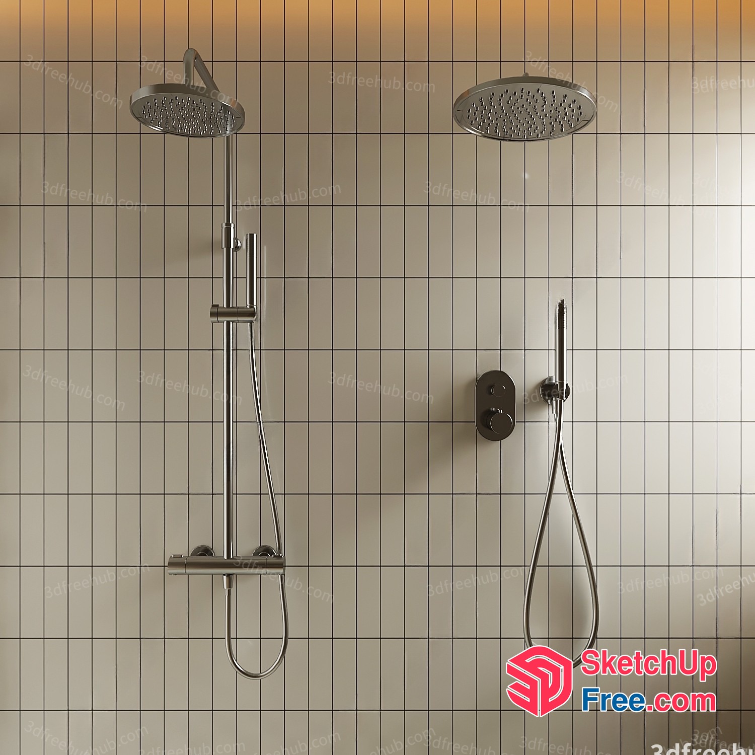 Modern Shower System With Rainfall Showerhead 3D SketchUp File