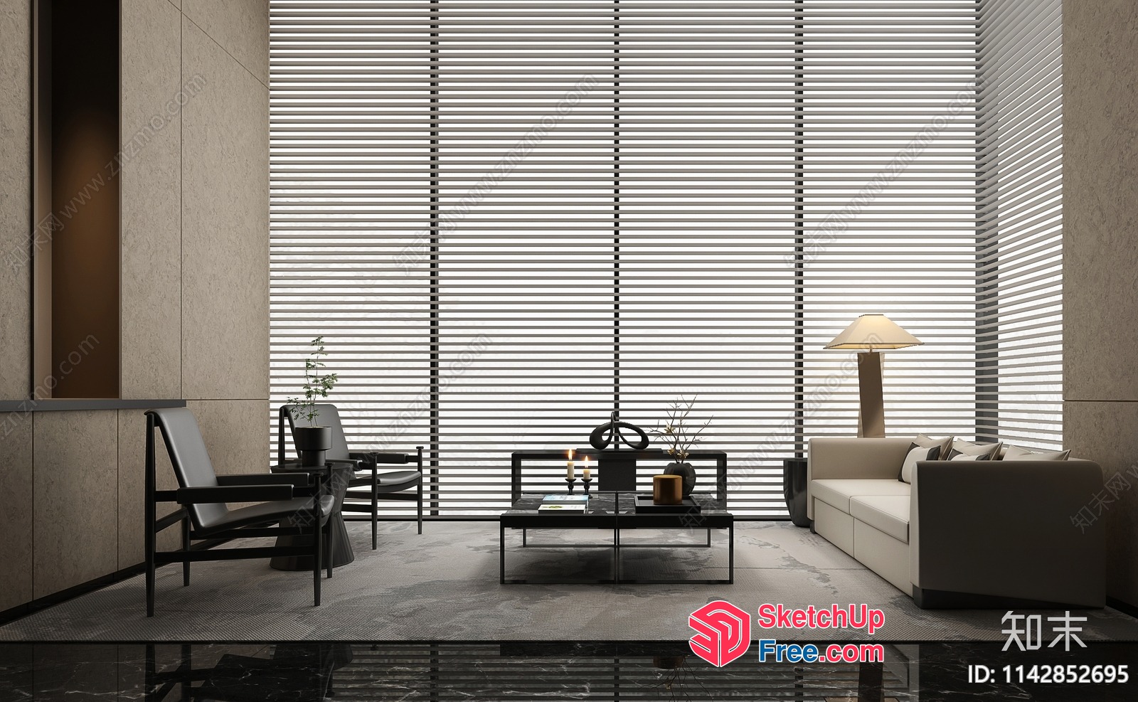 Minimalist Japanese Style Living Room With Elegant Furniture 3D SketchUp File