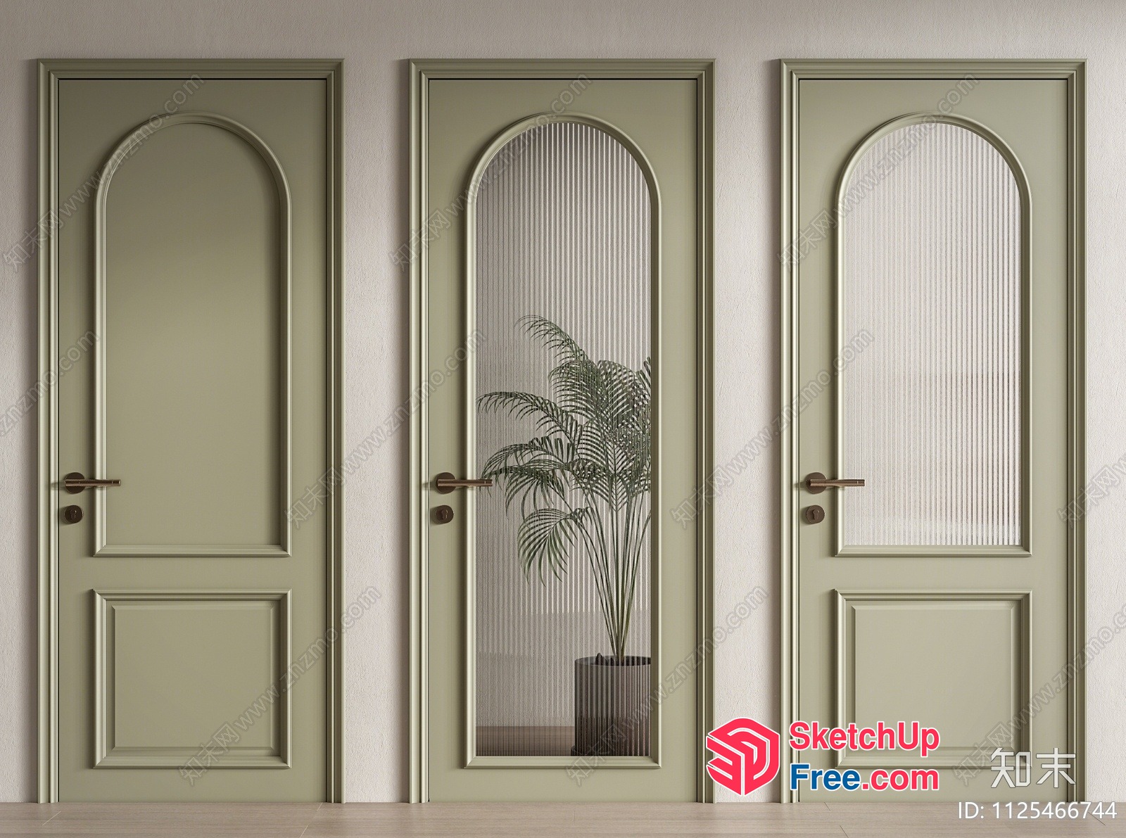 Elegant Interior Doors With Arched Top And Ornate Details 3D SketchUp File