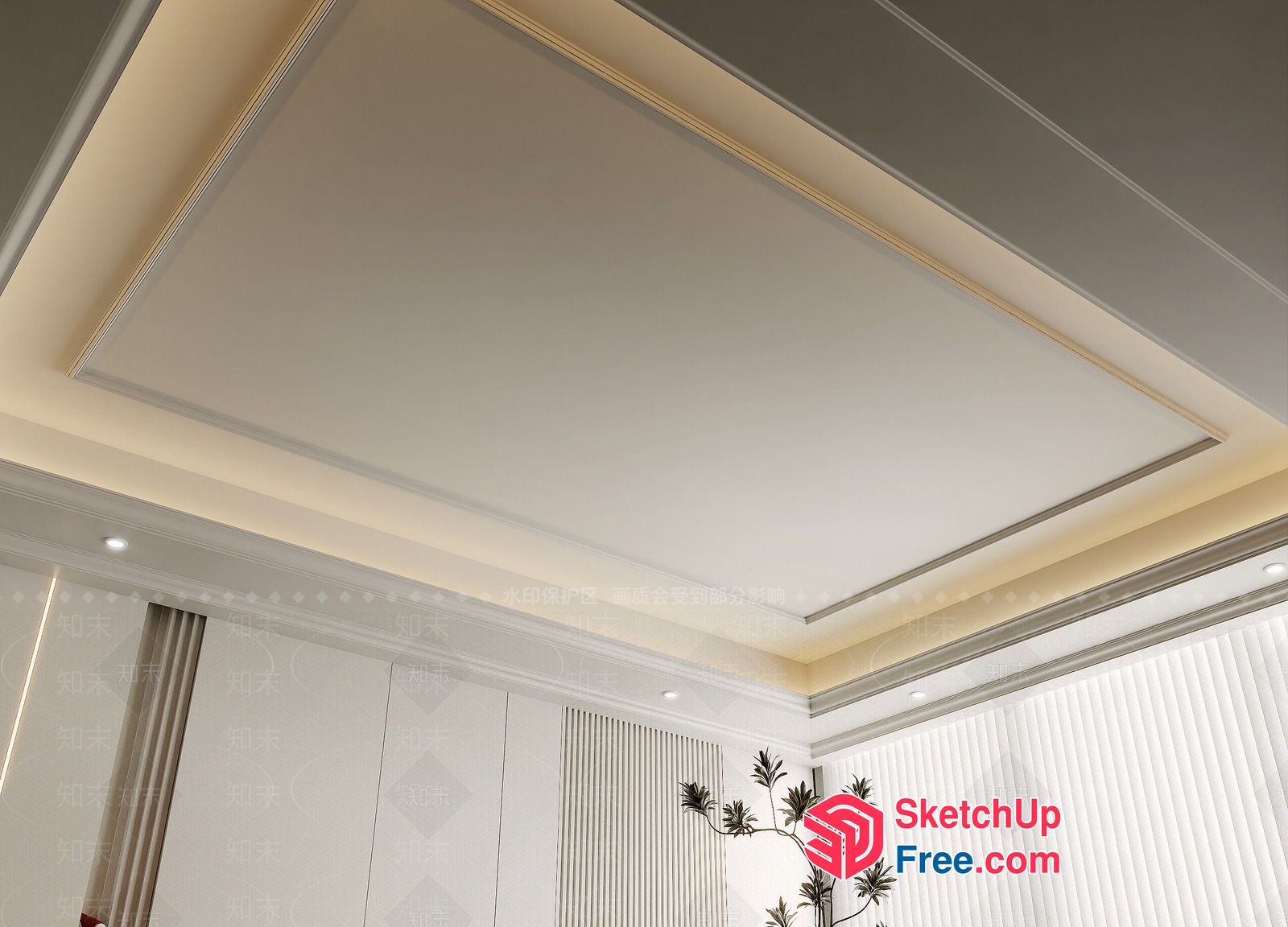 Elegant White Ceiling With Crown Molding And Recessed Lighting 3D SketchUp File