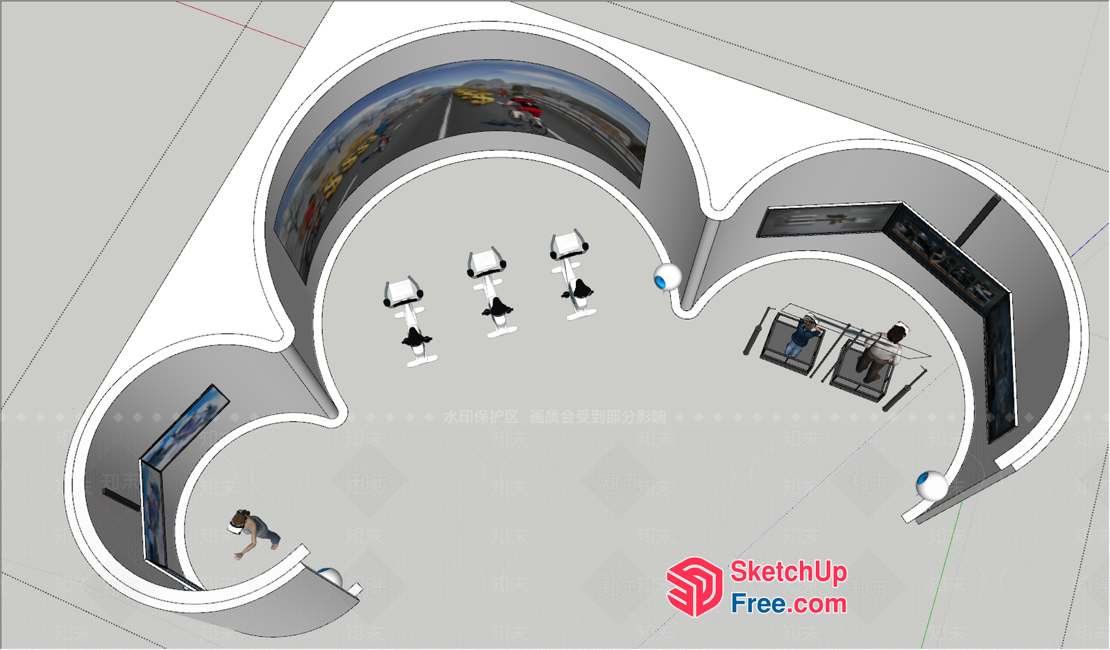 Curved Gallery Interior With Art And Furniture 3D SketchUp File