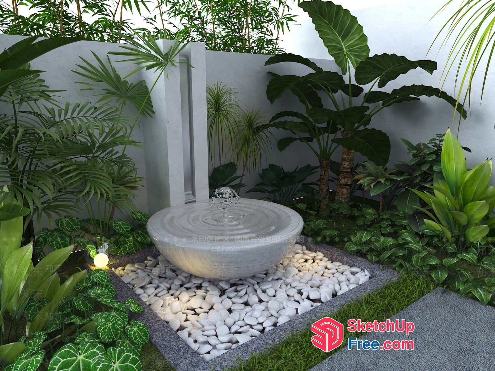 Exquisite Water Feature In Serene Courtyard Setting 3D SketchUp File