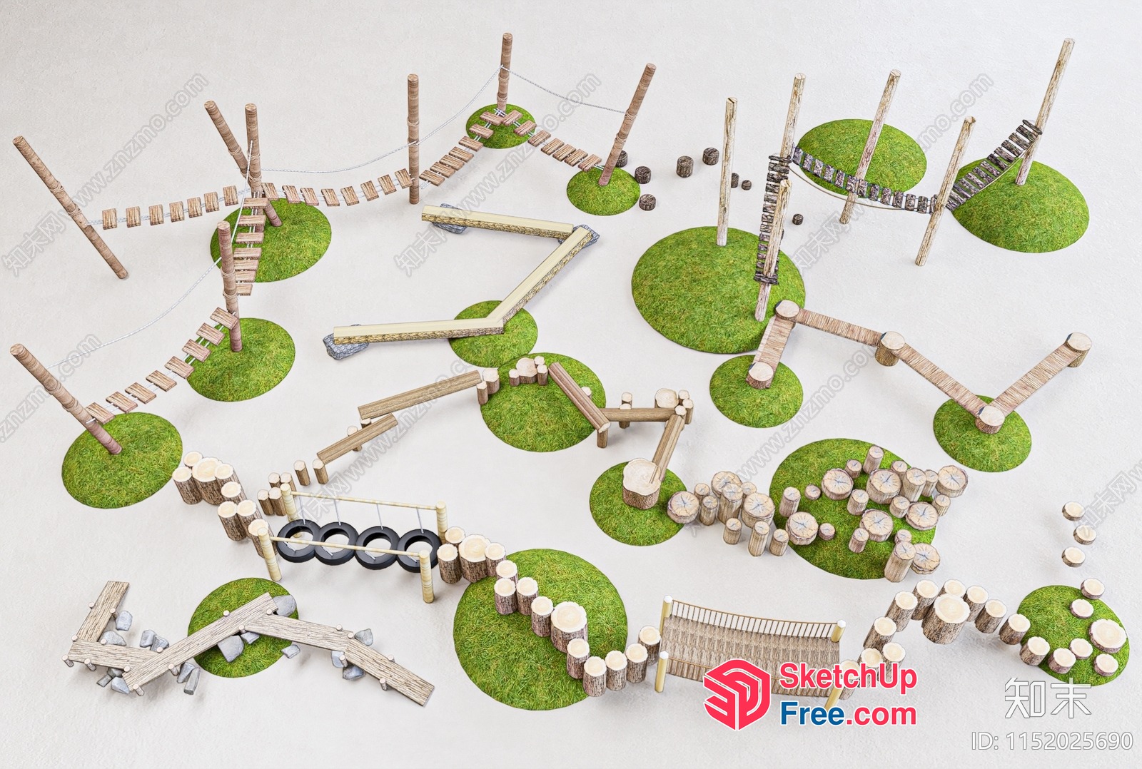 Wooden Obstacle Course Playground Equipment 3D SketchUp File