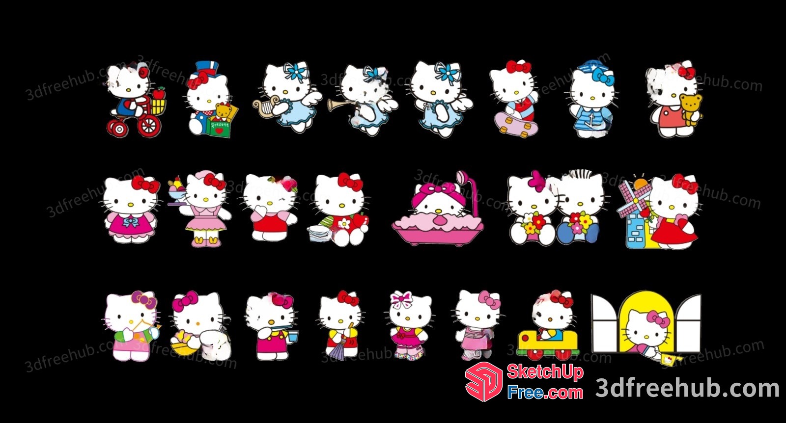 Hello Kitty Characters In Various Settings 3D SketchUp File