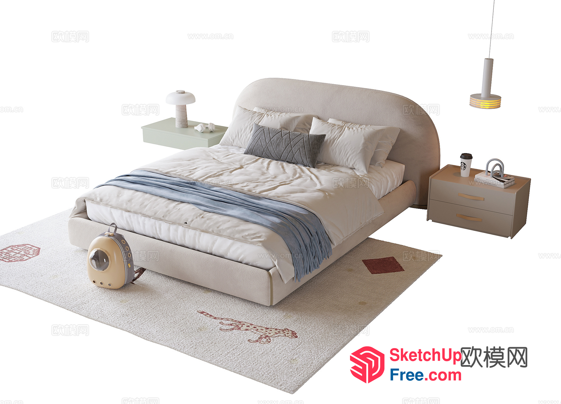 Modern Minimalist Bedroom With Creamy Style And Pillar 3D SketchUp File