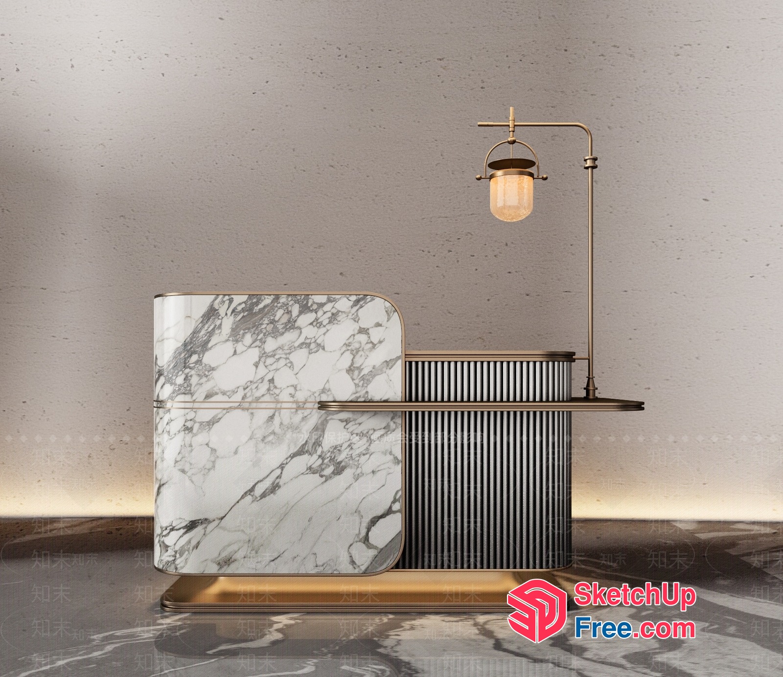 Modern Marble And Brass Bar Counter 3D SketchUp File