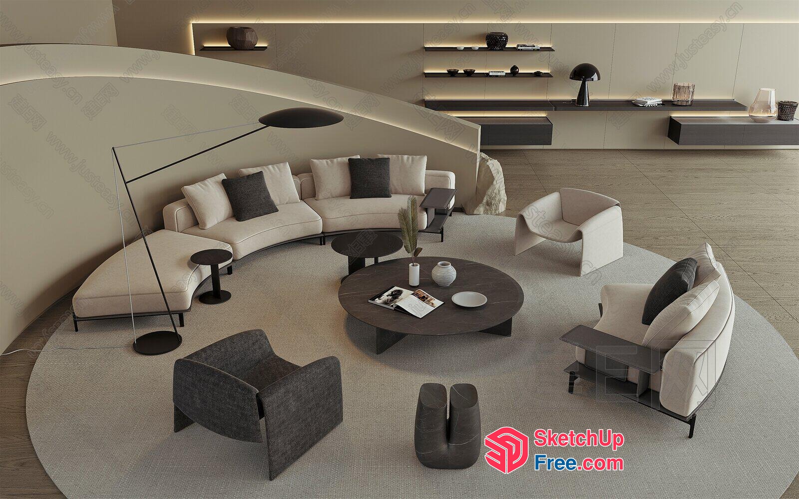 Modern Minimalist Living Room Furniture Arrangement 3D SketchUp File