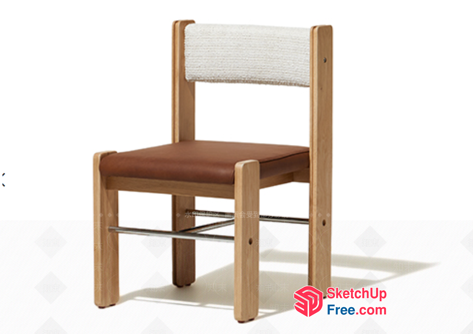 Wooden Chair With Brown Leather Seat And White Woven Back 3D SketchUp File