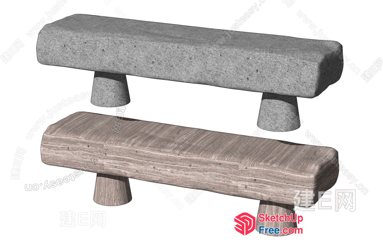 Stone And Wood Benches 3D SketchUp File