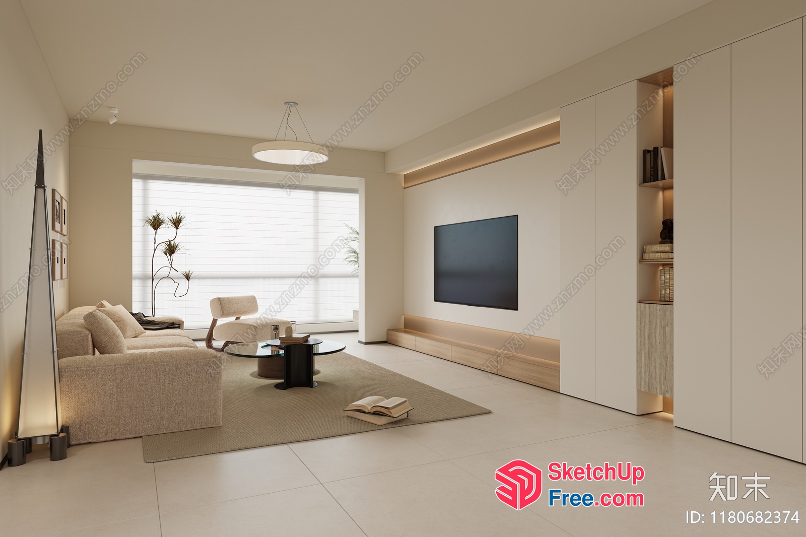 Minimalist Japanese-Style Living Room With Natural Light 3D SketchUp File