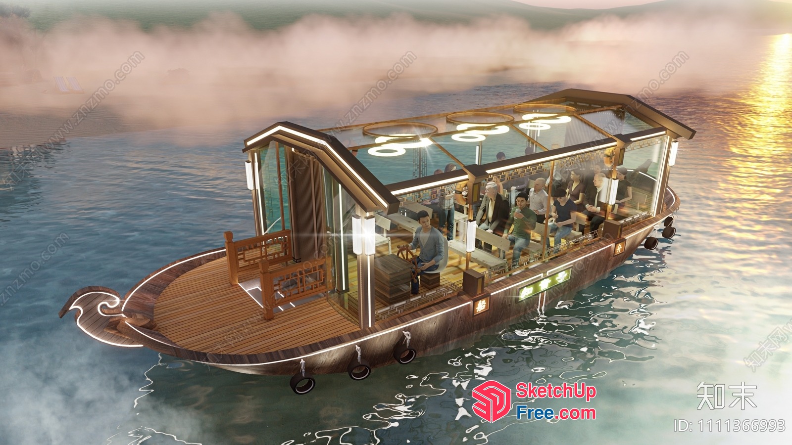 Elegant Glass Curtain Wall Boat Interior 3D SketchUp File